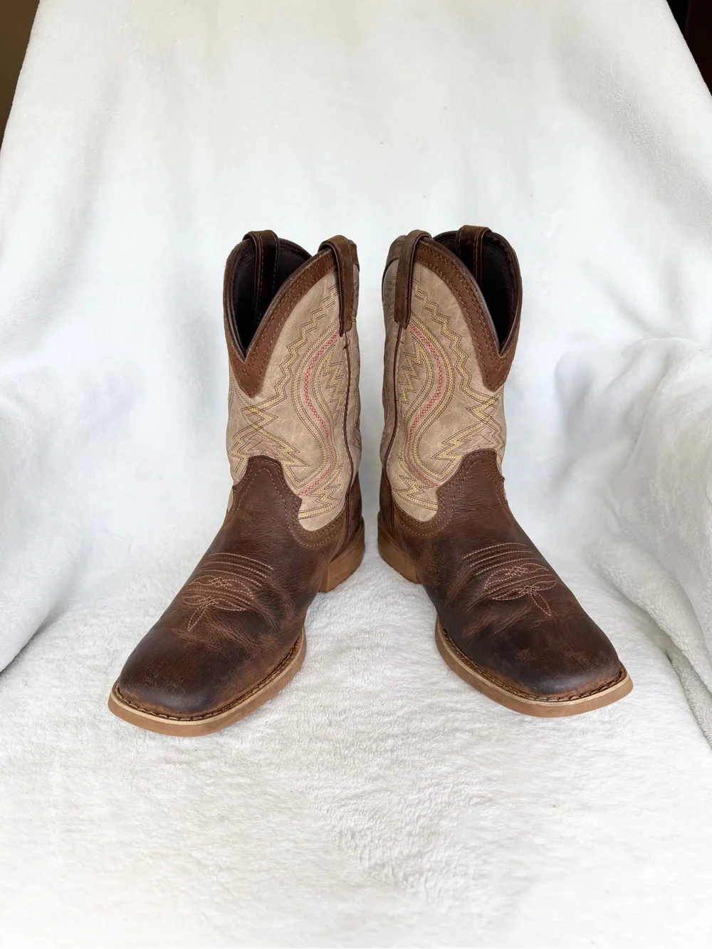 Durango Kids Boots - 8” Western, Coffee/Bone Youth Size US 4.5 M  EU 36M